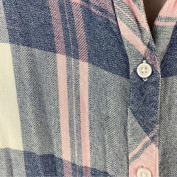 Beachlunchlounge Pink Blue Plaid Rayon Button Down Shirt XS - Picture 5 of 12